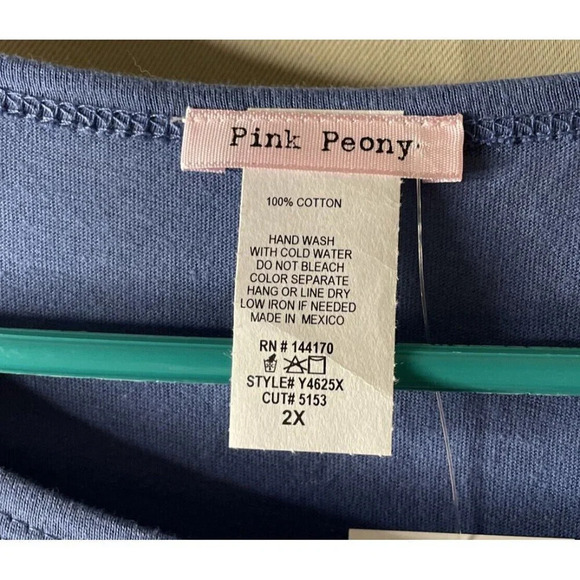 Pink Peony Womens Blue Mushroom Side Tie Size 2X NEW Grow With The Flow T Shirt - Picture 3 of 3